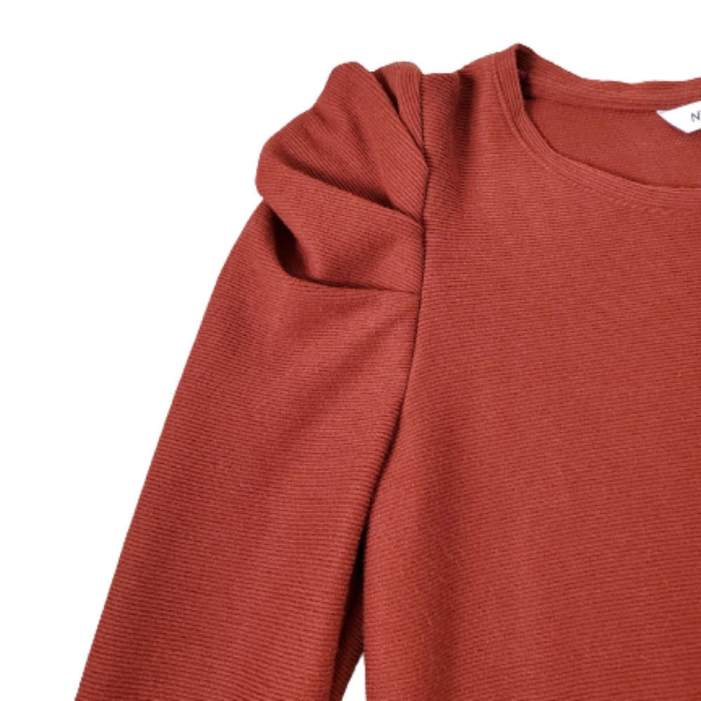 Nine West ribbed pleated long sleeves top, small, rust/ brown - Picture 3 of 8
